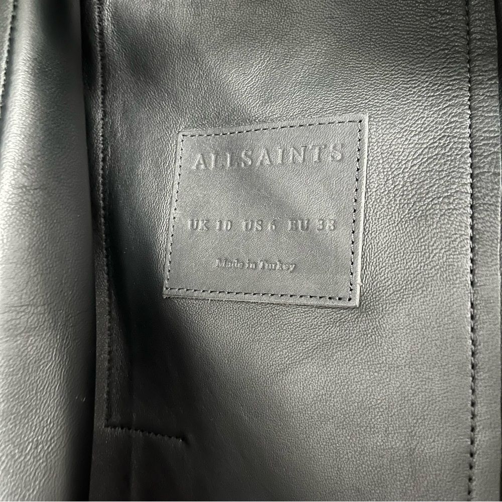 All Saints Farren Leather Belted Long Black Trench Coat Goth Grunge Moto 6 NEW - Picture 13 of 16